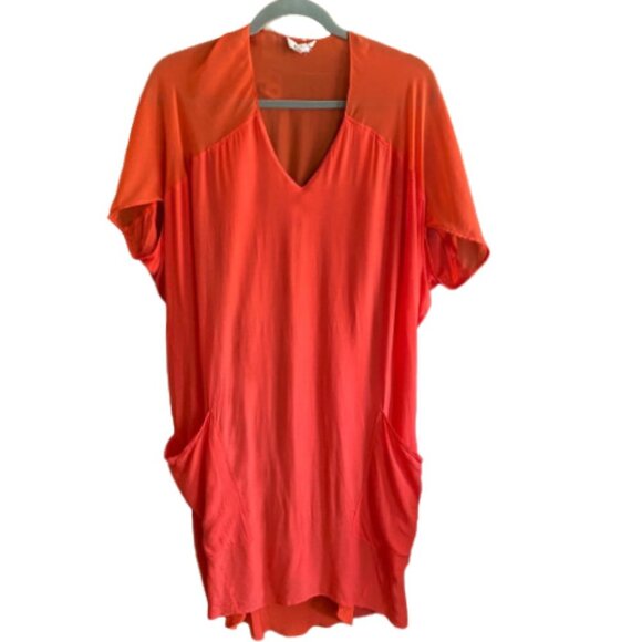 Helmut Lang Oasis Draped Voile Chiffon Dress in Anemone (Orange) - Picture 2 of 16